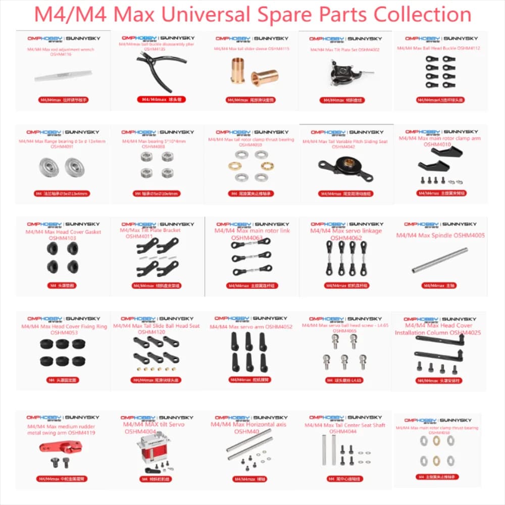 Pezzi di ricambio per elicotteri OMPHOBBY M4/M4 Max RC Collezione di accessori universali