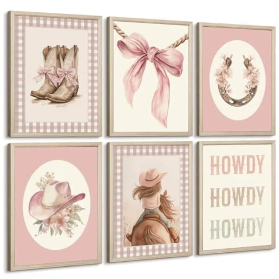 ern Cow Nursery Wall Decor Room Canvas Poster Coquette Nursery Preppy Aesthetic Pictures Bow Floral Boots work for s Bedroom 8x