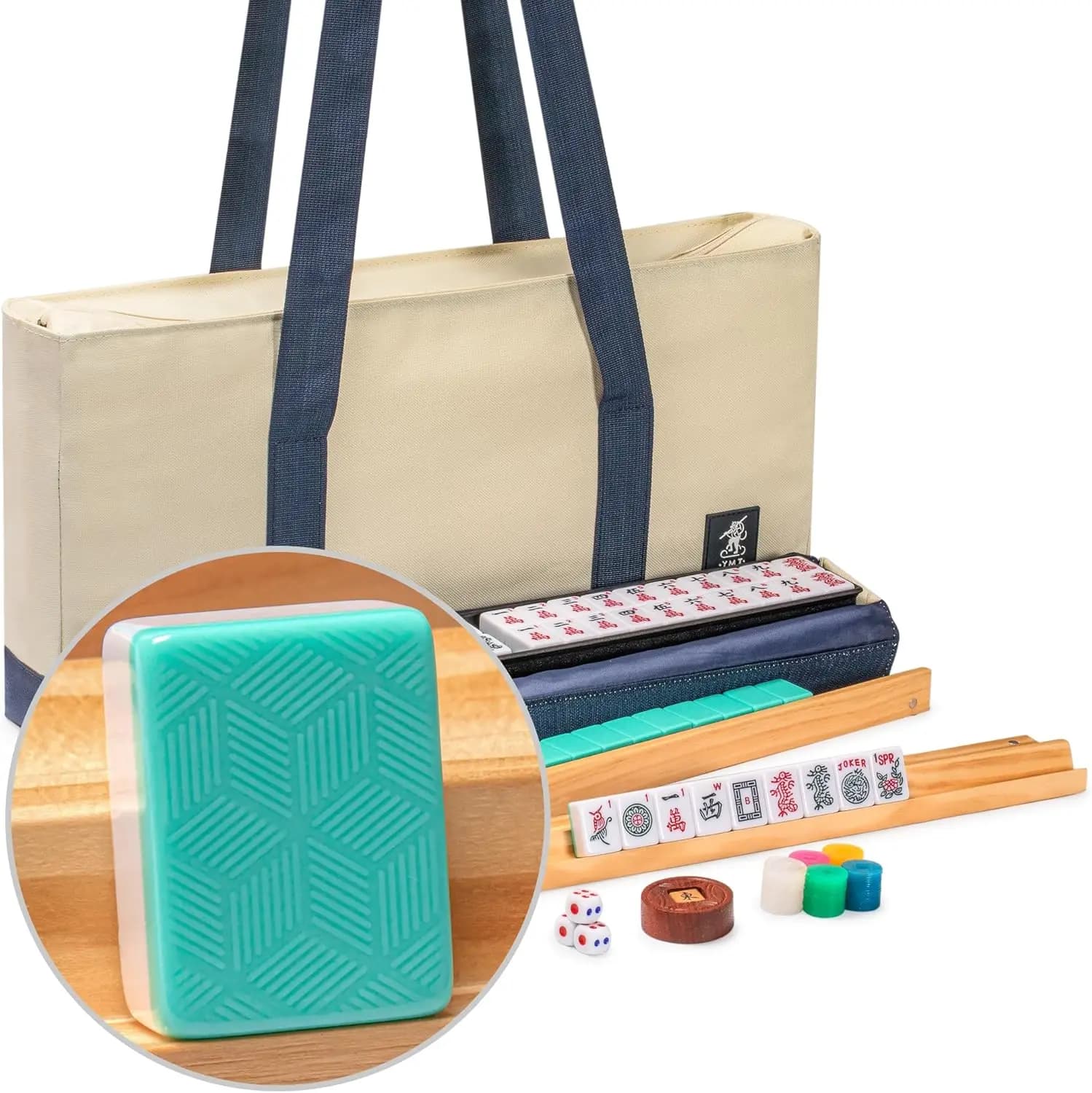 Set Mahjong Americano Harbor Mint - 166 Tessere, 4 Supporti in Legno con Spingitori, Borsa in Tela