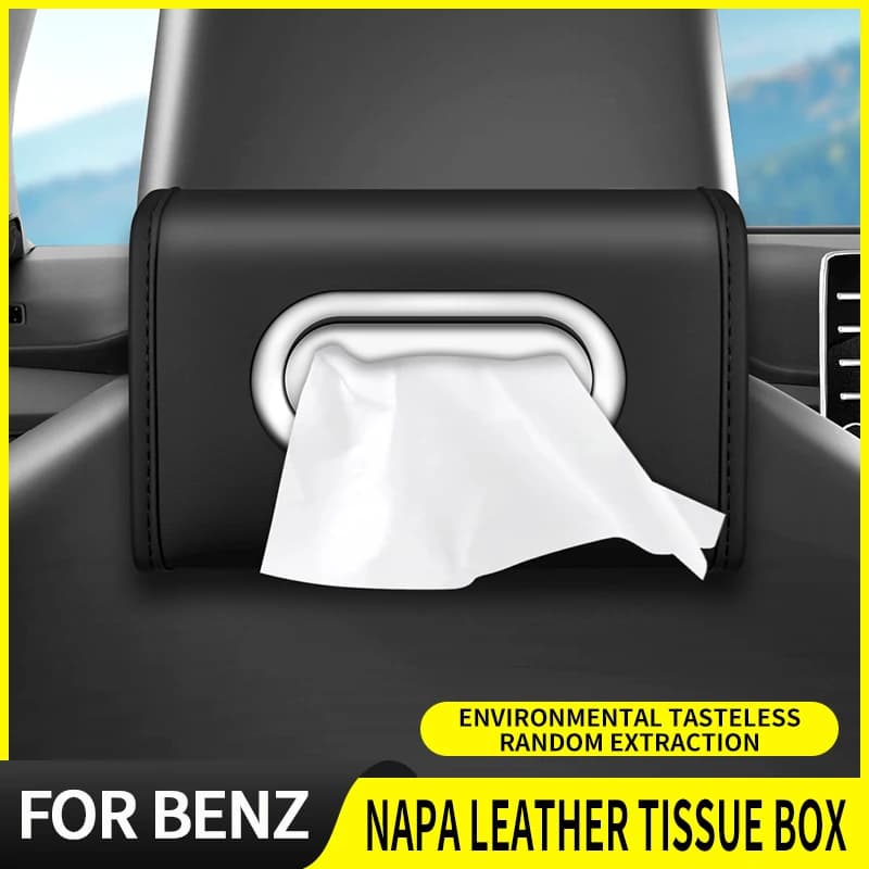 Hanging Premium Car Interior Tissue Box For Mercedes Benz GLE63 CLS63 GLC63 W204 AMG Large Capacity Tissue Organizer Bag