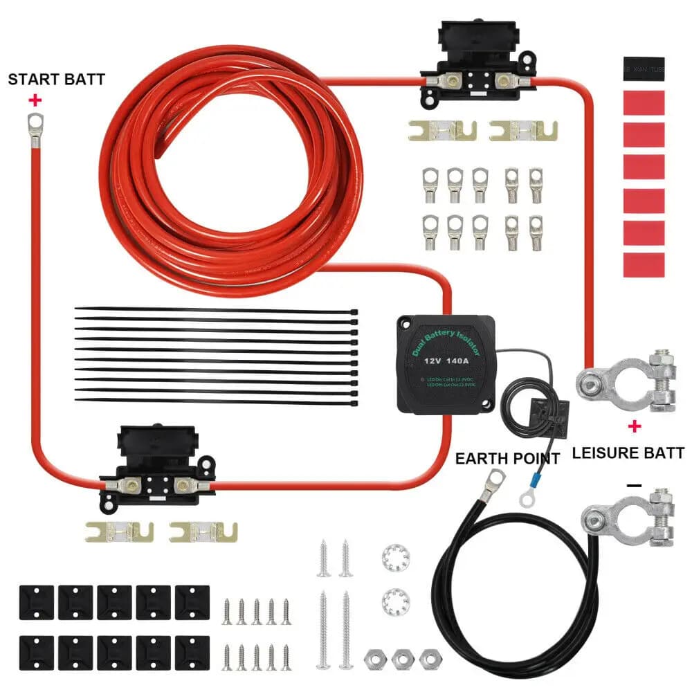 Relay Kit Charge Relay Kit Pre-Assembled for t4 T5 VSR Vans 140 AMP Waterproof 3MTR With Terminals 4x4s Cable Ties