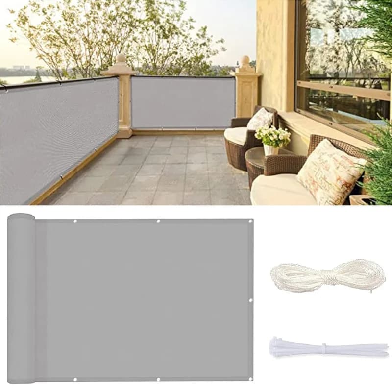Schermo Privacy per Balcone, Copertura per Recinzione da Giardino, Tenda Parasole da Esterno, con Fascette e Protezione per Ringhiera - Grigio