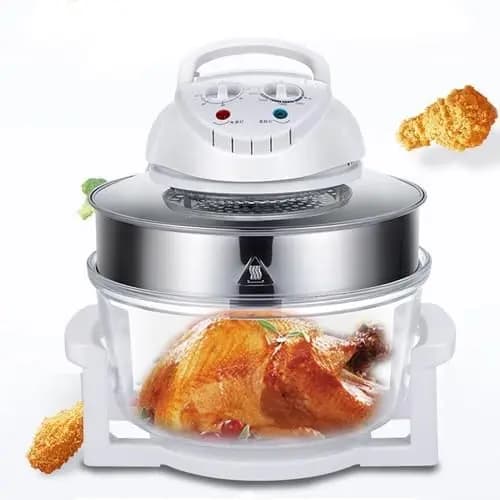 Friggitrice ad Aria in Vetro Non Tossico, Friggitrice ad Aria in Pietra Granitica, Forno da Appoggio Alogeno Turbo, Ciotola in Vetro a Convezione Infrarossi per Grigliare