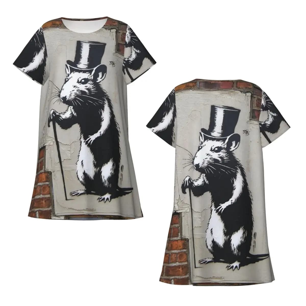 Custom Banksy Rat Street Art Short Sleeves Nightdress For Sleeping Sleepshirts Women Short Sleeve Nightgowns Loose Pajama Dress