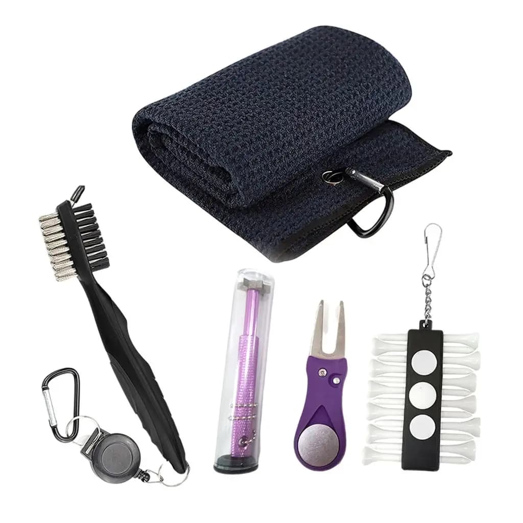 Set per la Pulizia delle Mazze da Golf, Spazzola per Mazze da Golf, Tee da Golf, Asciugamano da Golf, Ripristinatore del Divot, Accessori per Kit di Pulizia Mazze da Golf