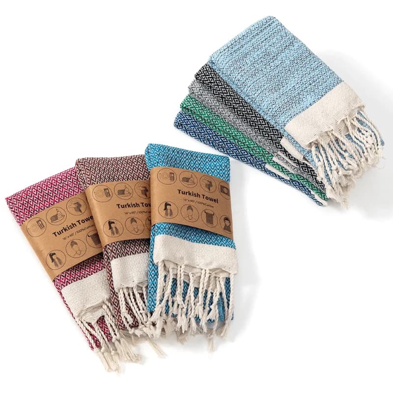 Set di Accessori da Bagno: Asciugamano da Cucina in Cotone Turco, Stile Nordico con Nappe, Telo da Tè, Tovaglia Rettangolare, Asciugamano a Righe, Asciugamano per Mani