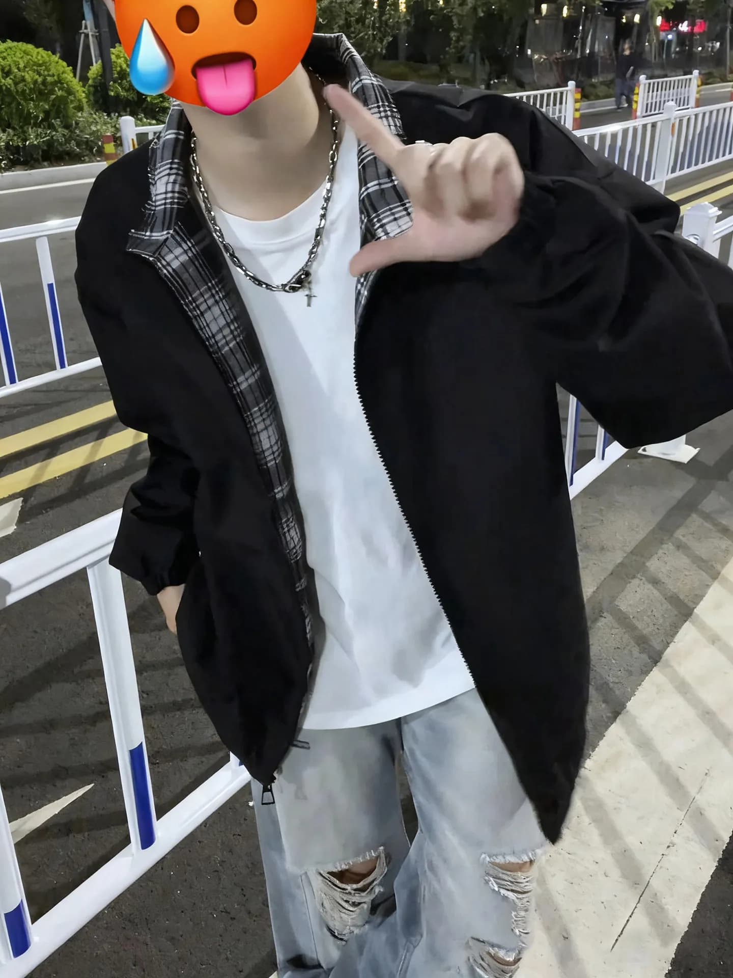 Black American Plaid Sporty Men's Jacket Autumn Trendy Short Style Couple's Baseball Uniform Loose Fit Casual Windproof