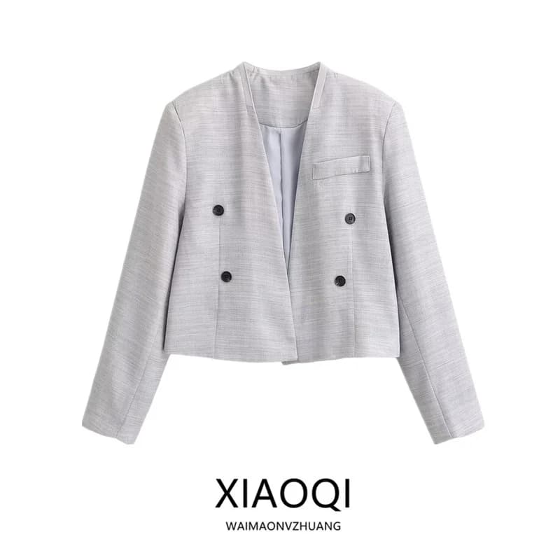 Summer 2026 Women's Fashion Long Sleeve V-Neck Short Versatile Suit Jacket New Arrival Commute Style Double Button Other Mate...