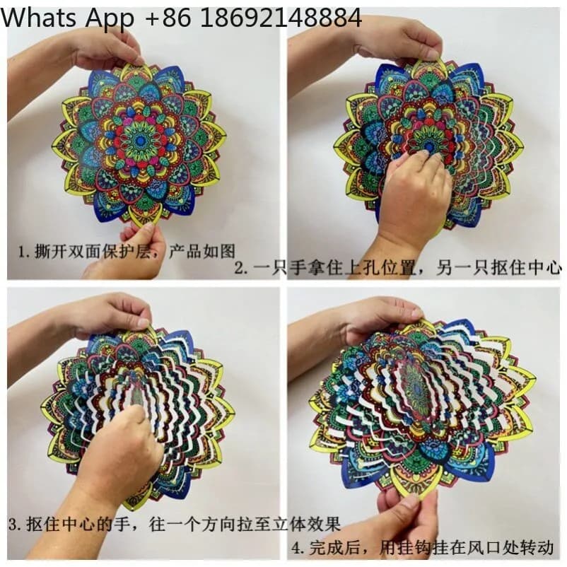 3D rotating mandala wind chimes foldable rotating Nordic garden pendant