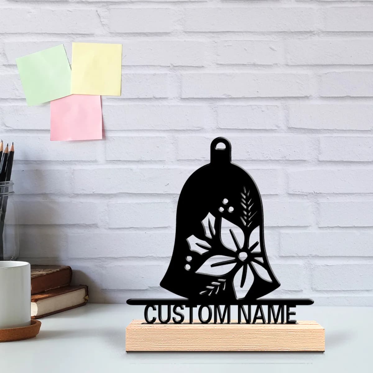 1 Pezzo Nuovo Design Campana Personalizzata in Metallo con Base in Legno, Decorazione da Tavolo, Regalo Melodico con Cornice in Legno, Perfetto