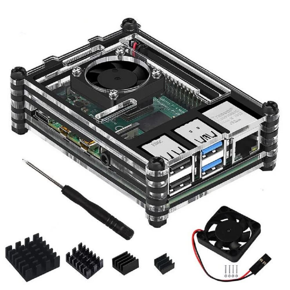9 strati per custodia in acrilico Raspberry Pi copertura scatola trasparente + ventole di raffreddamento DC5V per Raspberry Pi 4B modello B