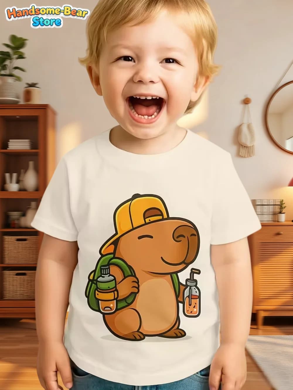 T-Shirt Estiva per Bambini con Grafica di Capibara, Maglietta a Maniche Corte, Abbigliamento Casual alla Moda per Ragazzi