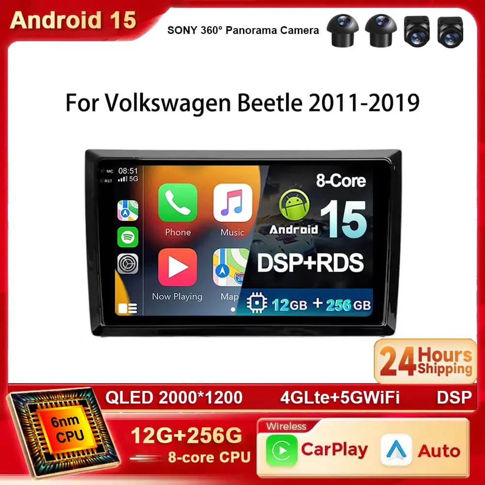Android 15 Autoradio Per Volkswagen Beetle A5 2011 - 2019 Lettore Multimediale GPS Wireless Carplay Auto 4G WIFI 2 Din Scree