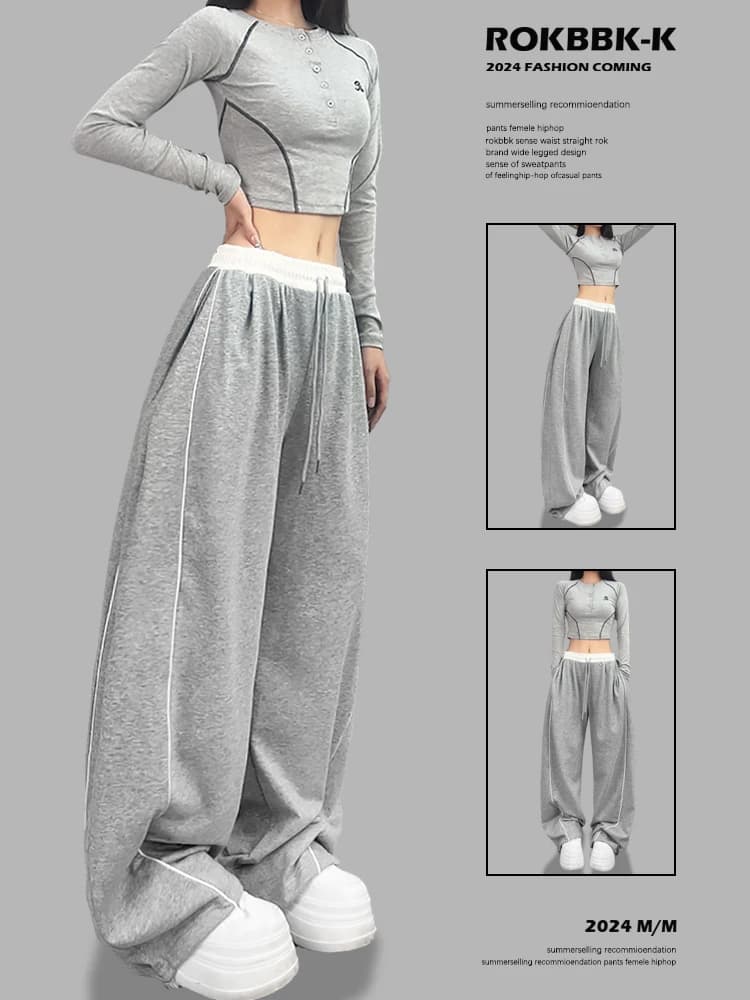 ROKBBK-K Set Sportivo da Danza Jazz Stile Street per Donna, Pantaloni Larghi Casual, Outfit Hip Hop per Danza di Strada, Trendy in Misto Cotone