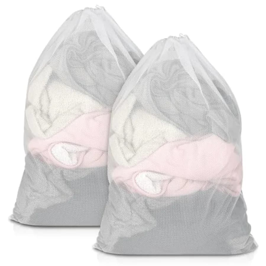 Mesh Laundry Bags 23x34 Inch Heavy Duty with Drawstring, 2 Pack for Travel and Home
