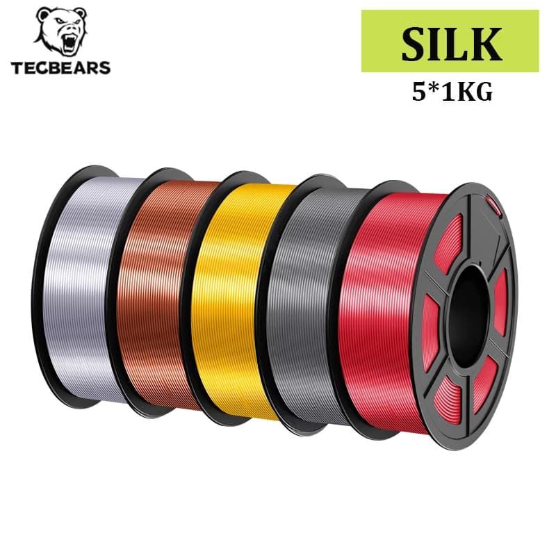 Filamento per Stampante 3D TECBEARS, Seta 1.75mm, 5 Rotoli Multicolore PLA+ SILK, Confezione Sottovuoto Senza Bolle per Materiali Stampanti 3D FDM