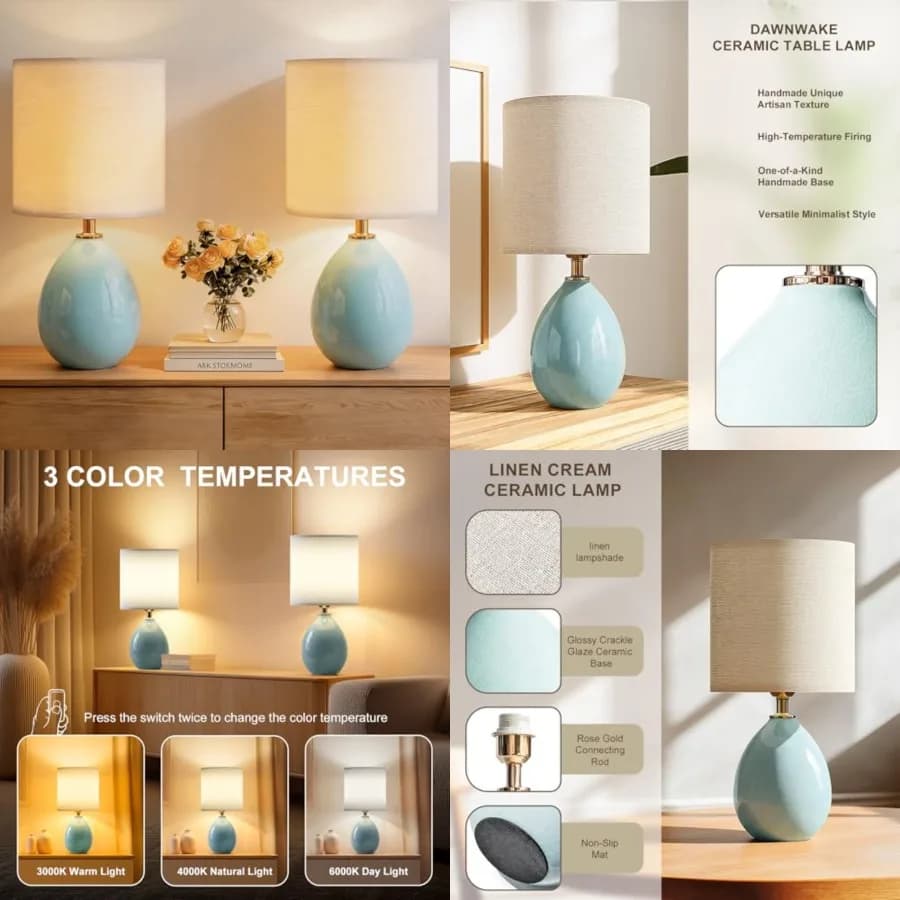 Set di 2 Lampade da Tavolo da 18,5 Pollici per Soggiorno e Camera da Letto, Lampade da Comodino, Lampada da Scrivania Dimmerabile, Design Moderno in Lino