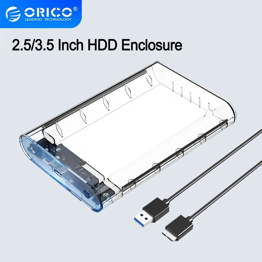 ORICO Custodia per HDD da 2,5/3,5 pollici Trasparente Adattatore da SATA a USB 3.0 Custodia per disco rigido esterno per scatola HDD per disco SSD da 2,5" 3,5''