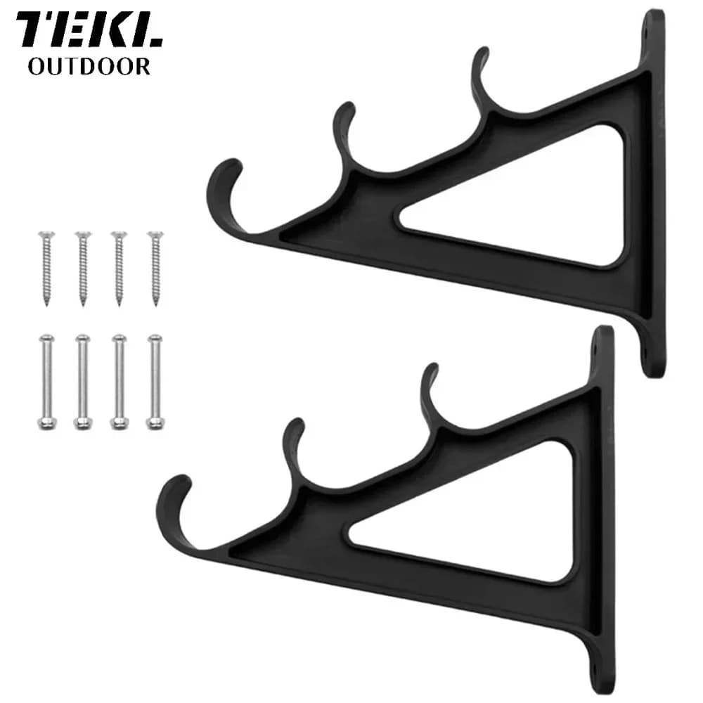Set di 1 supporto da parete per 3 canne da pesca TEKL, 2 pezzi, nero, in ABS - Porta canne da pesca da parete per 3 canne