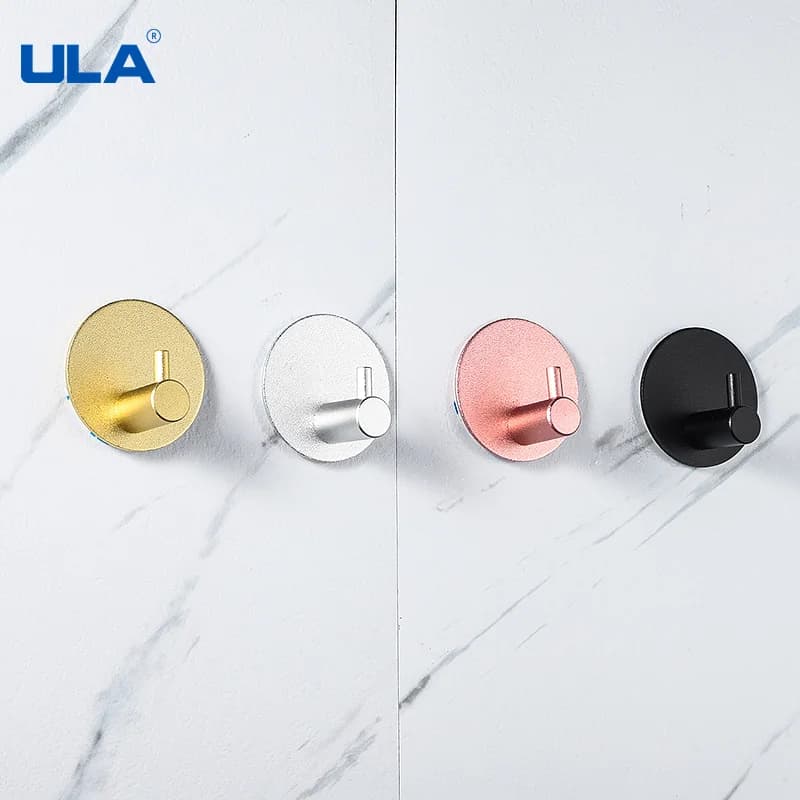 ULA Corlorful wall hooks black gold bathrobe hook for bathroom towels anti-rust hook self-adhesive kitchen clothes hangers