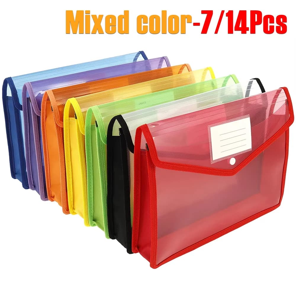 Cartella Portadocumenti in Plastica A4 da 7/14 Pezzi, Grande Capacità, Trasparente, Impermeabile, con Bottone a Pressione e Slot per Carte, Organizzatore di Documenti