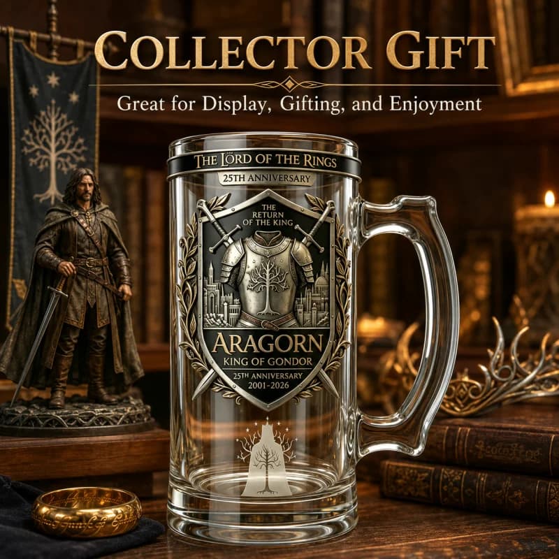 The Lord of the Rings Aragorn King of Gondor 25th Anniversary Beer Mug, LOTR The Return of the King Glass Stein, Home Decoration