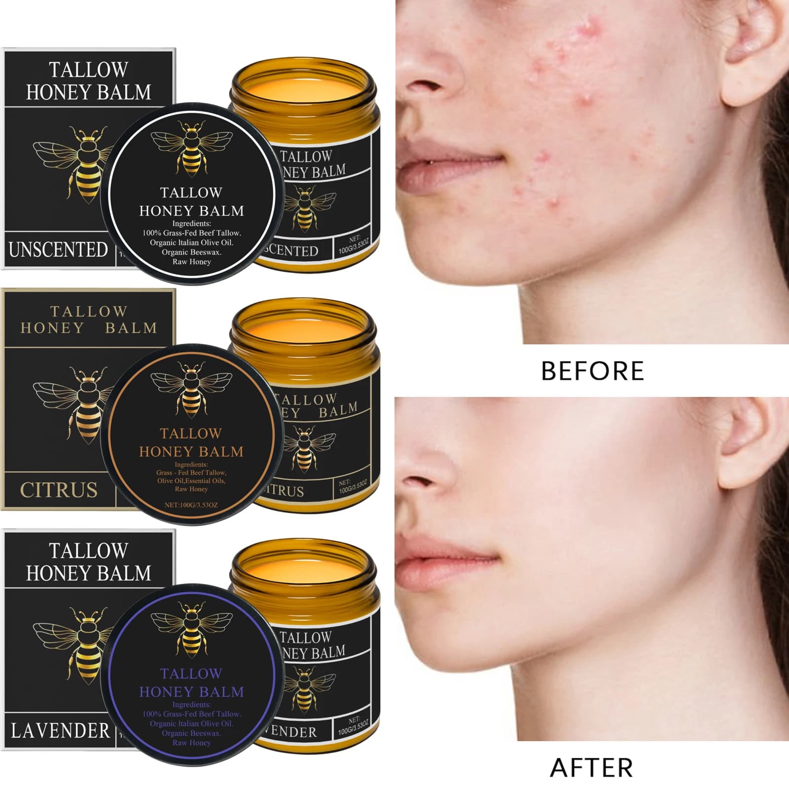 Manzo Tallow Miele Crema idratante Erba Fed Frontata Tallow Crema per il viso Lozione per il corpo Non grassa Nutriente Assorbimento rapido Cura della pelle
