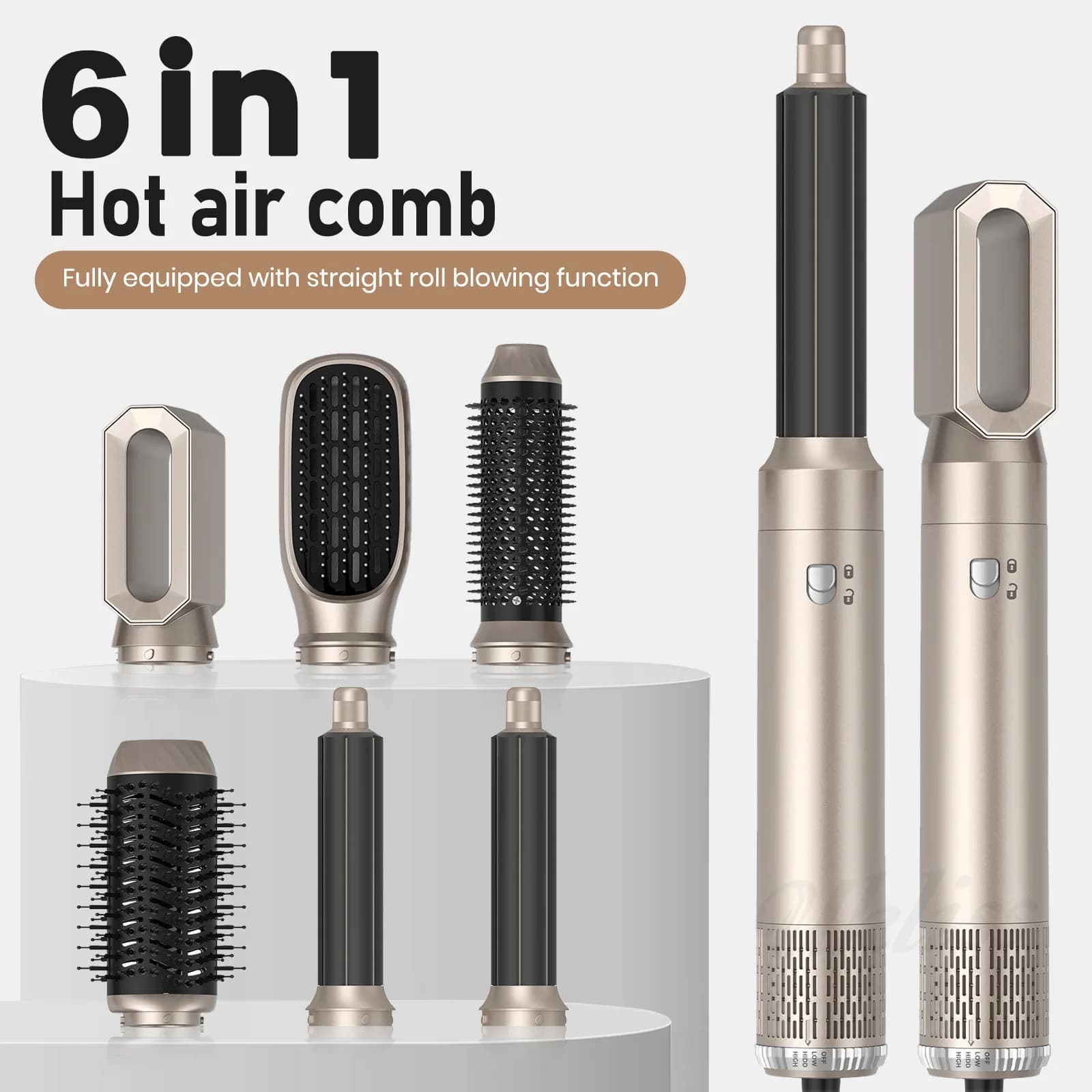 6 in 1 Massaggio per capelli Spazzola per bigodino Styling Asciugatura professionale Asciugacapelli elettrico ionico Avvolgimento automatico Pettine ad aria calda Ferro arricciacapelli