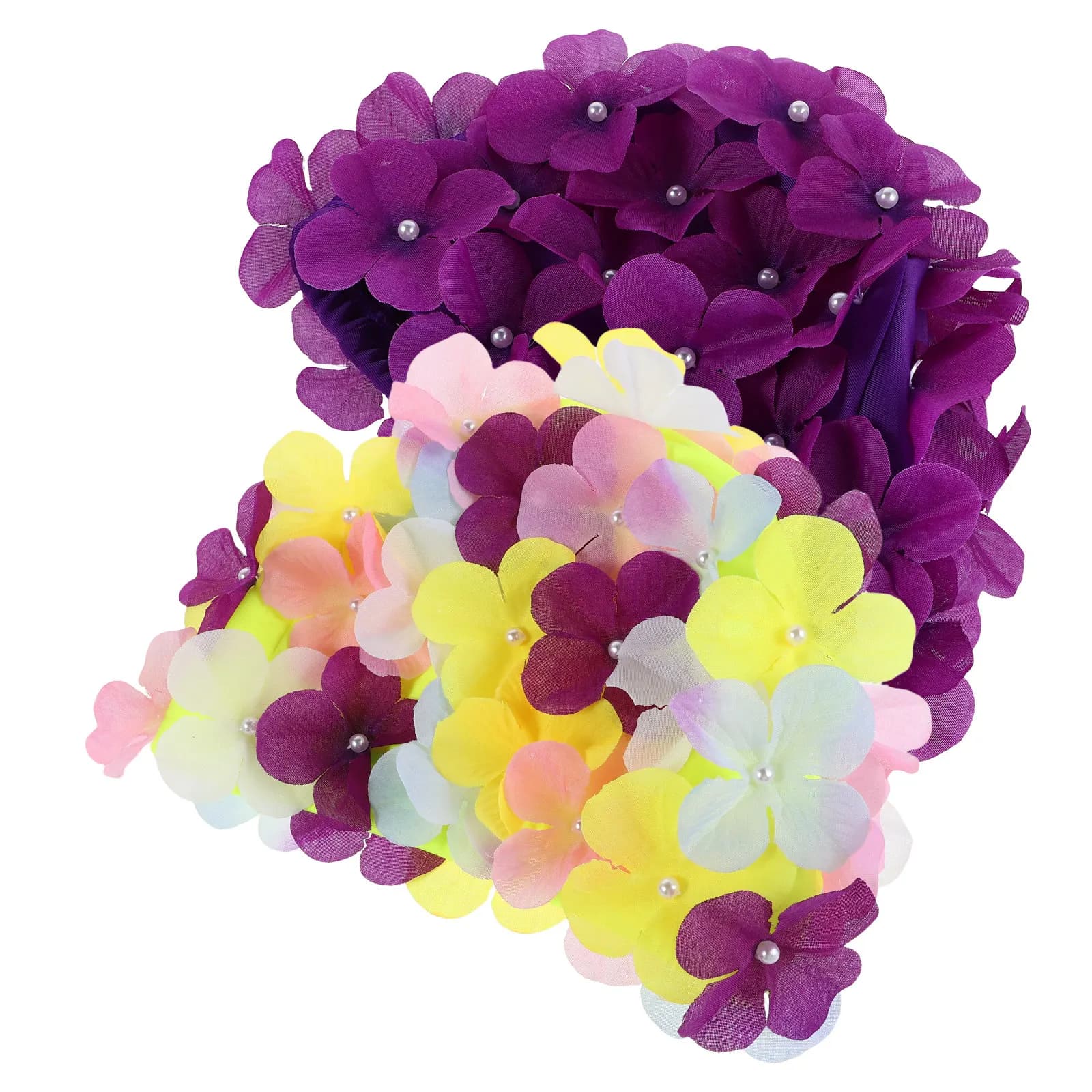 2 Pezzi Cuffie da Nuoto Floreali in Tessuto Impermeabile da Donna, Cappello da Nuoto Fatto a Mano con Design a Petali 3D, Elastico e Confortevole per Donna
