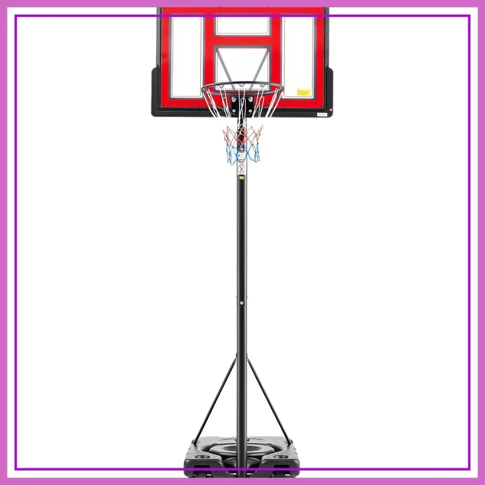 Canestro da Basket Portatile da Esterno Regolabile 6.1-10FT, Tabellone Infrangibile da 44 Pollici, Cerchio Ammortizzante, Base Riempibile con Ruote per Giardino e Vialetto