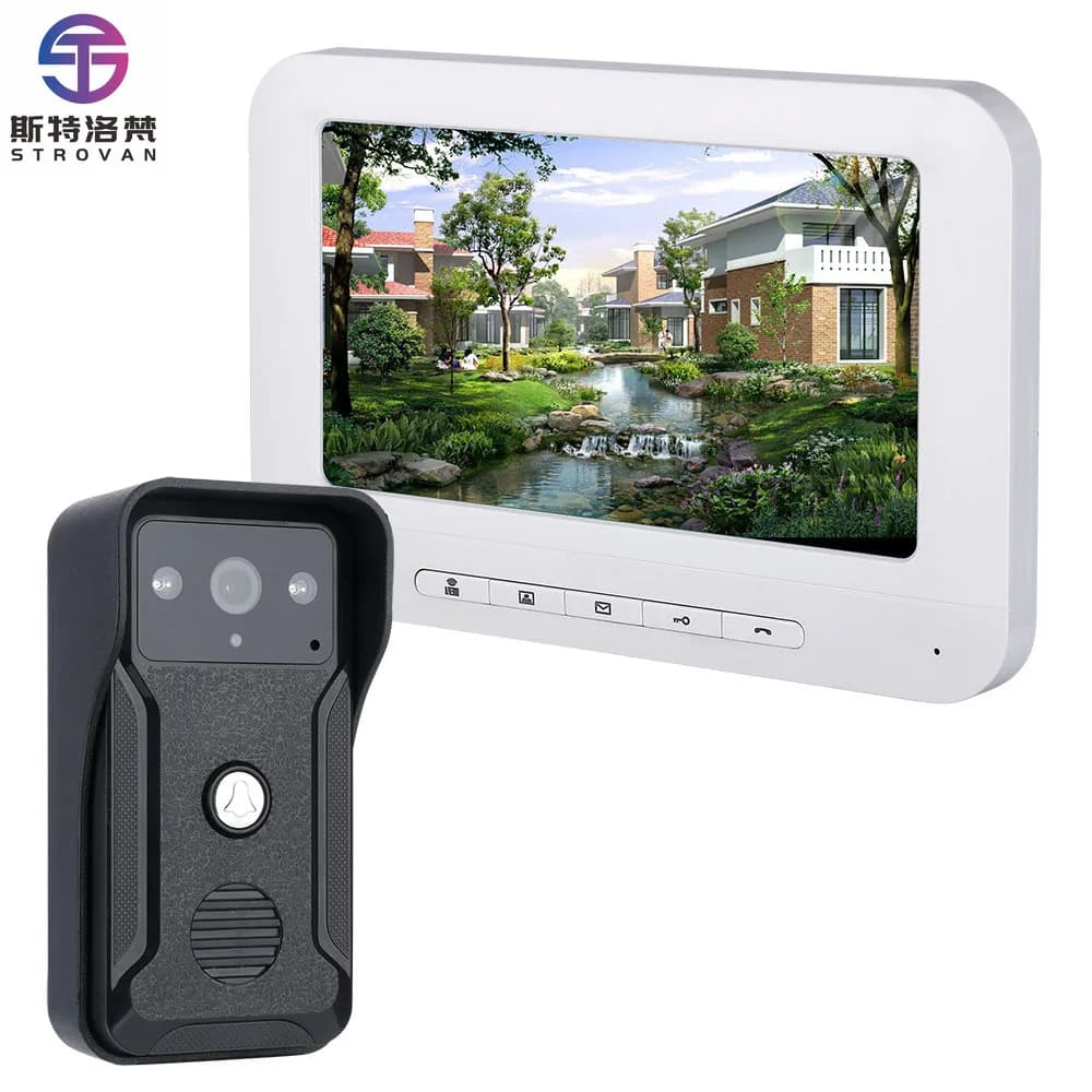Videocitofono LCD a colori da 7 pollici Sistema citofonico Doo Bell con visione notturna resistente alle intemperie 700TVL Supporto IR Sblocco