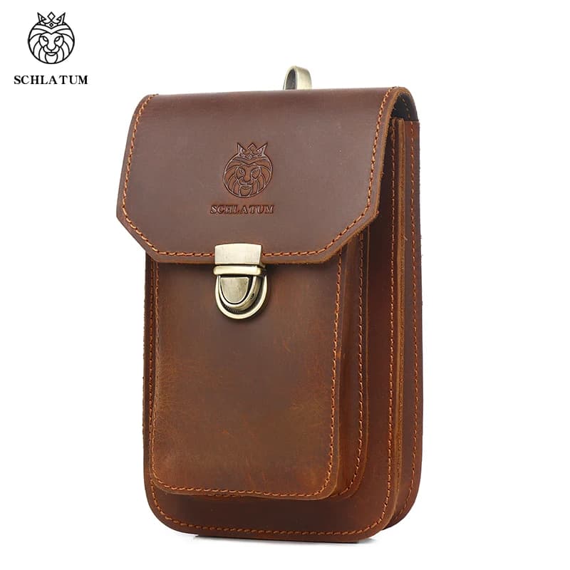 SCHLATUM Marsupio da cintura da uomo in pelle Crazy Horse Borse da cintura casual vintage Marsupio da 7 pollici per cellulare