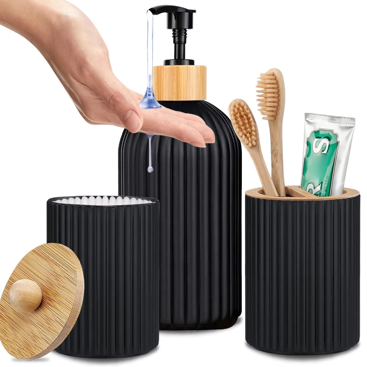 Contenitore da appoggio per bagno, dispenser sapone liquido, porta cotone idrofilo, porta spazzolini, organizer decorativo per la casa