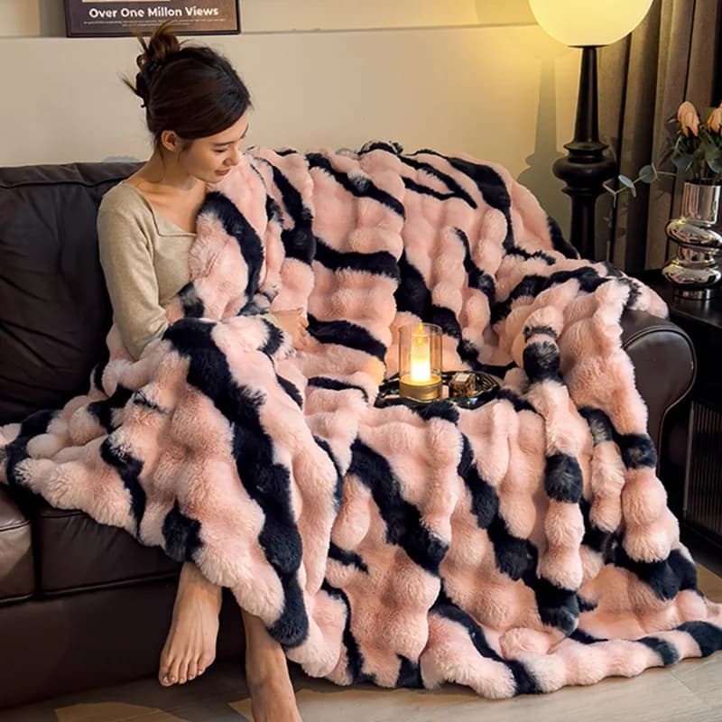Luxury Cover and Cover in Finta Tie-Dye Rabbit Film, 2-in-1, Soft and Soft for Sofa and Bed