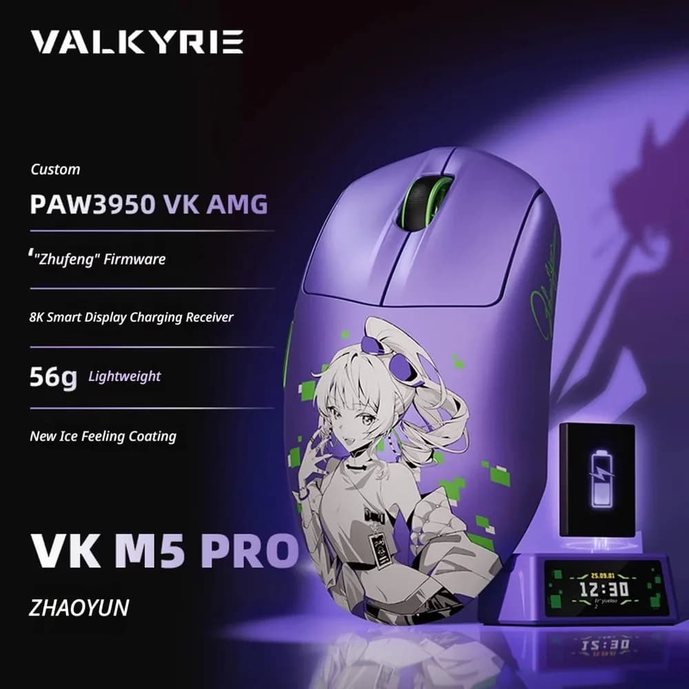 VALKYRIE VK M5 PRO Mouse Wireless Tri-Mode 8K a Bassa Latenza per Gaming, Ergonomico e Leggero per Desktop e Laptop, Mouse da Gioco per Esports