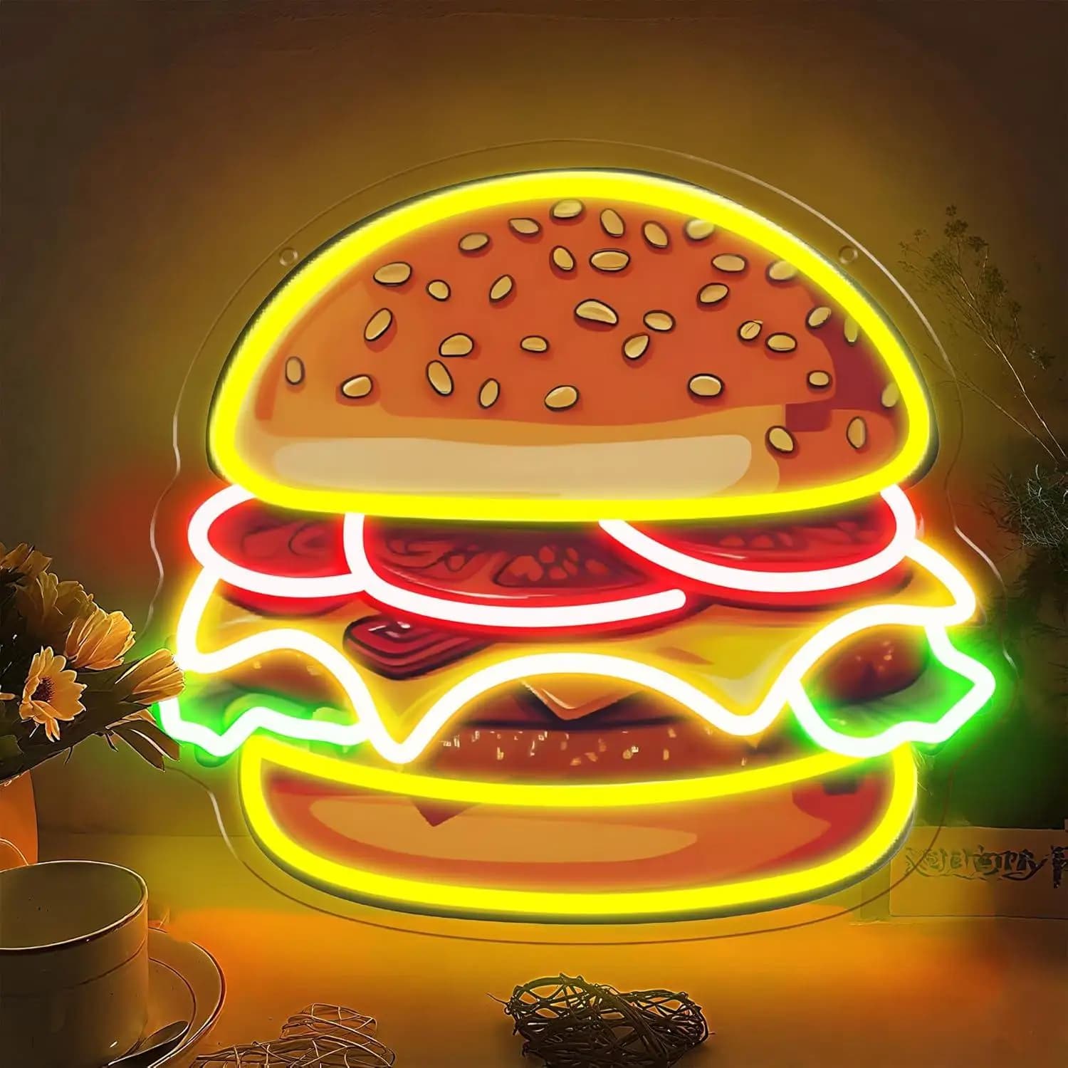 Insegna al Neon LED a Forma di Hamburger, Luce da Parete per Ristoranti, Bar, Cucine, Fast Food, Caffetterie, Food Truck, Decorazione Commerciale