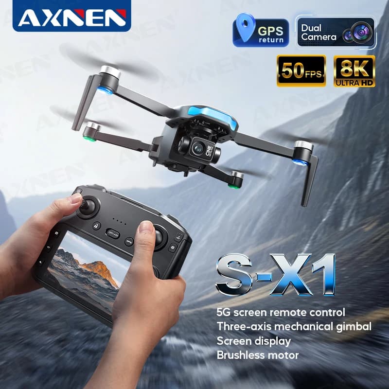 Nuovo Drone GPS S-X1 MAX Professionale con Fotocamera 8K, Gimbal a 3 Assi, FPV Aereo, Brushless, con Telecomando con Ampio Schermo, Pieghevole