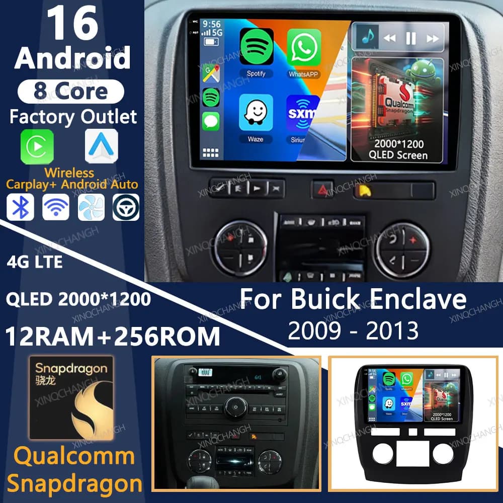 Android 16 Car Radio For Buick Enclave 2009 2010 2011 2012 2013 GPS Qualcomm 4G LTE 5G WIFI Carplay Auto QLED 2DIN Head Unit BT