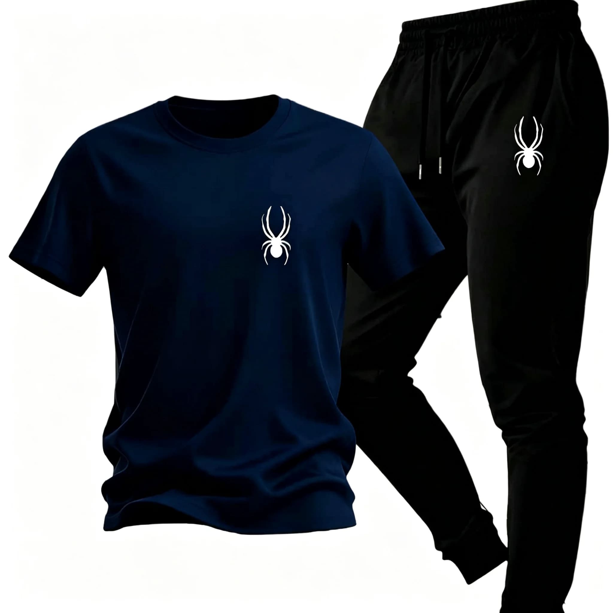 Men Casual Matching Tracksuit Cotton T-shirt Polyester Pants Loose Daily Sport Outdoor Streetwear Two Piece Outfit