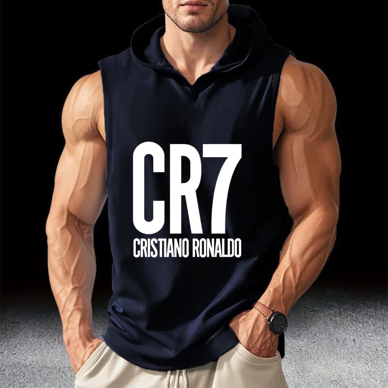 Cr7 Ronaldos Top sportivo estivo da uomo per basket, corsa, allenamento, con cappuccio, senza maniche, alla moda, ampio, ad asciugatura rapida