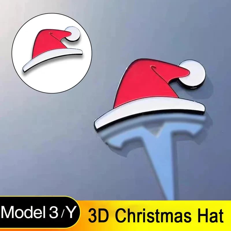 3D Waterproof Christmas Santa Hat Stickers for Tesla, Creative Santa Hat Self-Adhesive Stickers for Car, Wall, Window Decoration