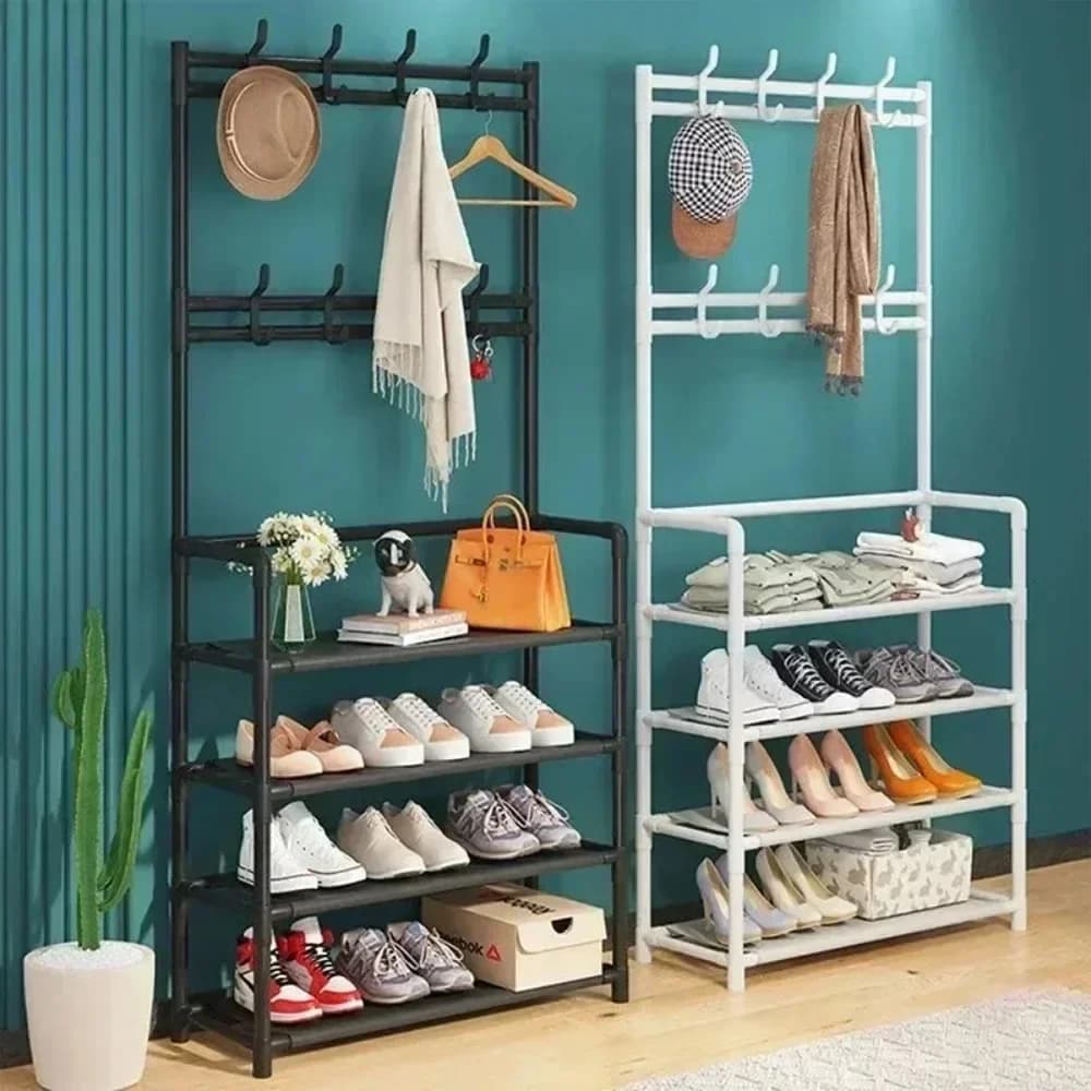 Nuovo appendiabiti scarpiera multistrato scaffale appendiabiti da pavimento assemblare stoccaggio di stoffa con ganci organizer per scarpe da ginnastica