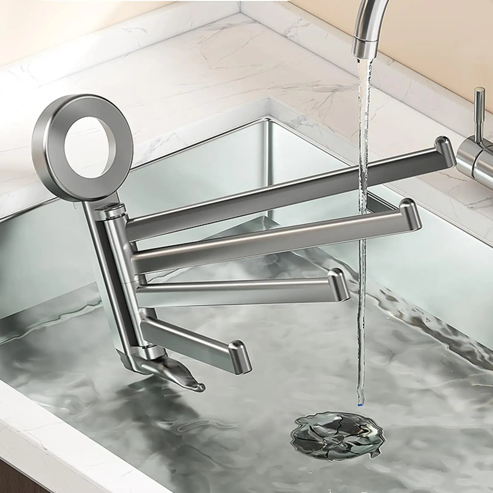Swivel Towel Bar Wall Mounted No-Drill Shower Holder Multi Towel Rack For Washcloth Clothes Kitchen Dorm Apartment Shower RV