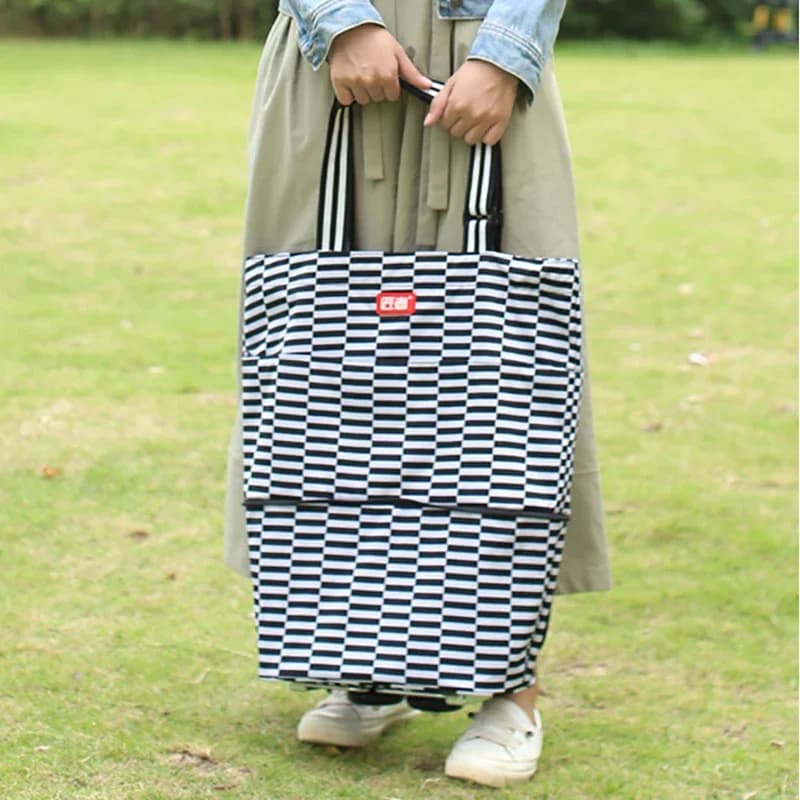 Portable Folding Shopping Cart with Wheels Retractable Waterproof Grocery Vegtable Organizer Bag Outdoor Picnic Pull Trolley