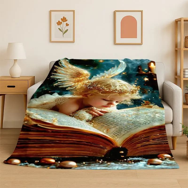 Belot Angel Cute Cupid Cartoon Flannel Blanket Soft Warm Throw Blanket for Bedroom Living Room Bed Travel Camping Picnic Cover