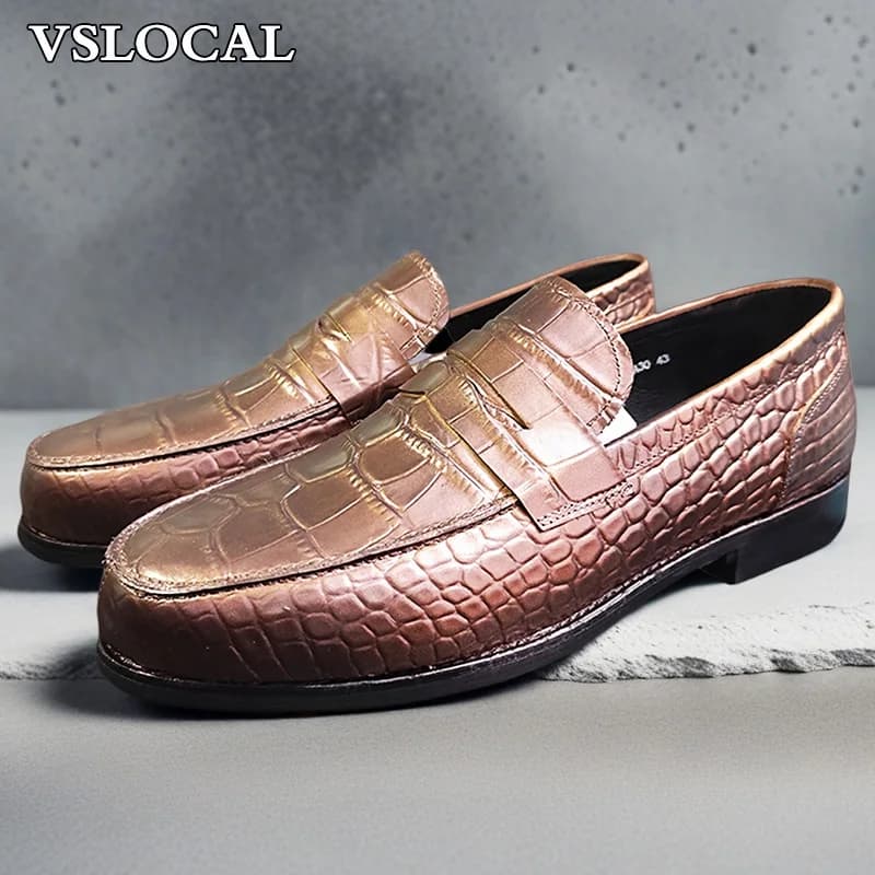 Scarpe da uomo in pelle di marca di lusso nere slip on stampe coccodrillo scarpe eleganti da uomo casual mocassini per banchetti da ufficio per uomo