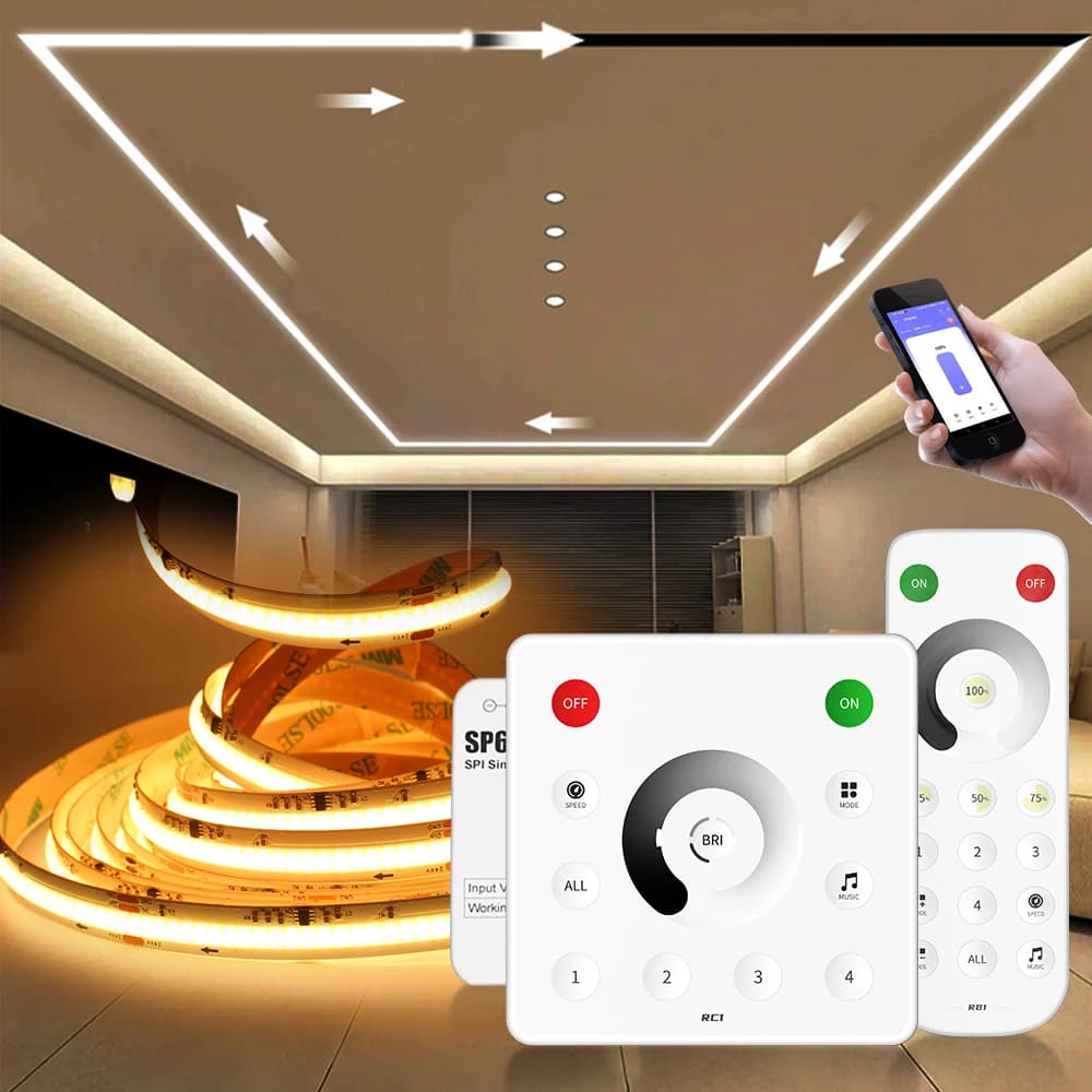 24V WS2811 COB Acqua corrente che scorre Strisce LED 360LED/M Nastro flessibile App Bluetooth Lampada a nastro di controllo BanlanX per camera