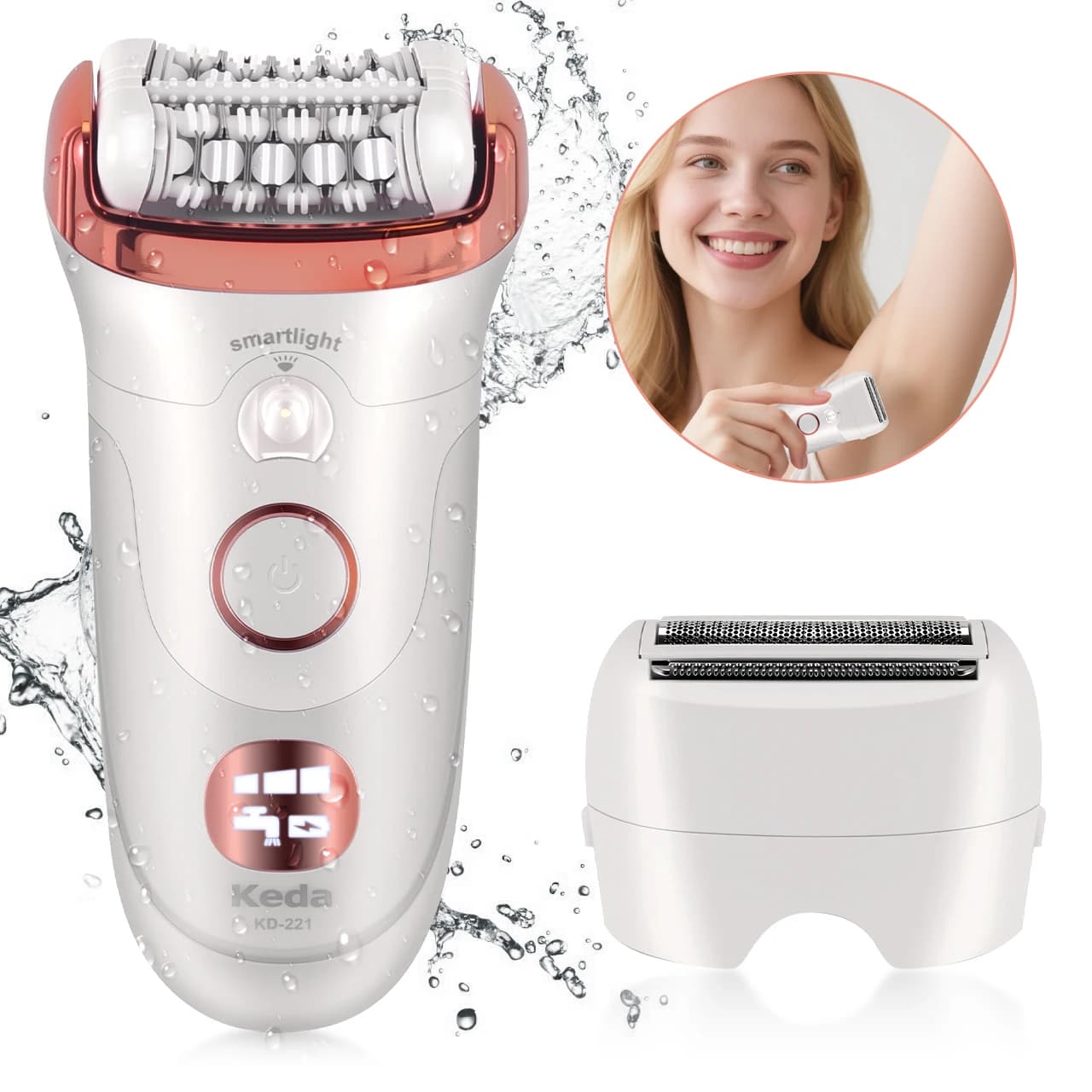 Keda Electric for Women Hair Remover Roller Home Use Washable Hair Removal Device with Private Clip And Light
