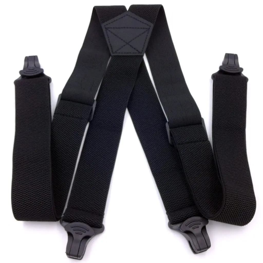 Men's Resistant Working Bretches, Width 3,8 cm, Model X with Plastic Hooks, Adjustable Bretelles Pants Elastic - Black