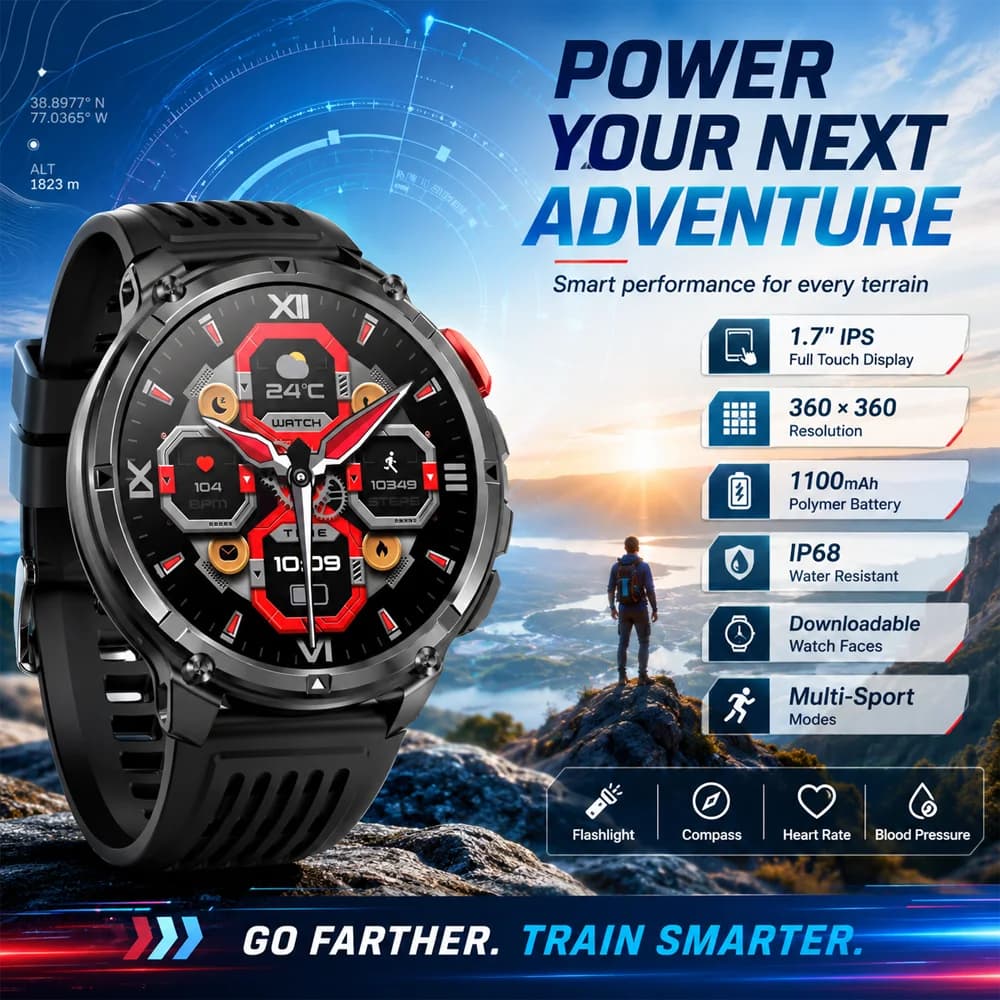 2026 New Bluetooth Call Smart Watch 3ATM Waterproof Compass LED Flashlight 1100mAh Large Battery GPS Outdoor Sports Smartwatch